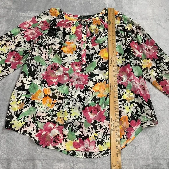 Lauren Ralph Lauren Shirt XL Floral Popover Blouse Semi-sheer Multicolor - Picture 3 of 6